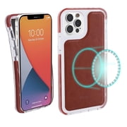 iHome Magnetic Vegan Leather Velo Case, Ultra Slim Shock-Absorbing Protective Case, MagSafe Compatible for iPhone 12 Pro Max, Brown