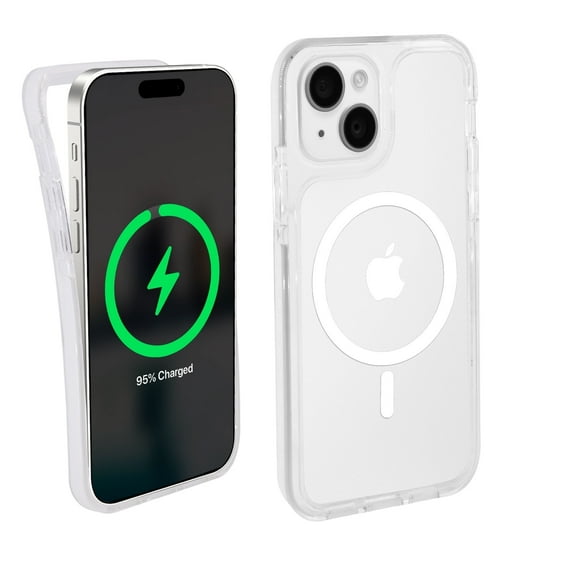 iHome Magnetic Velo Phone Case for iPhone 16e/16/15/14 Pro/14/13 Pro/13, White/Clear
