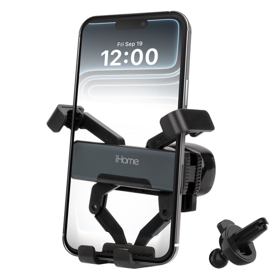 iHome Metallic Gravity Air Vent Phone Mount with Secure Grip, Wide Compatibility, Effortless Setup