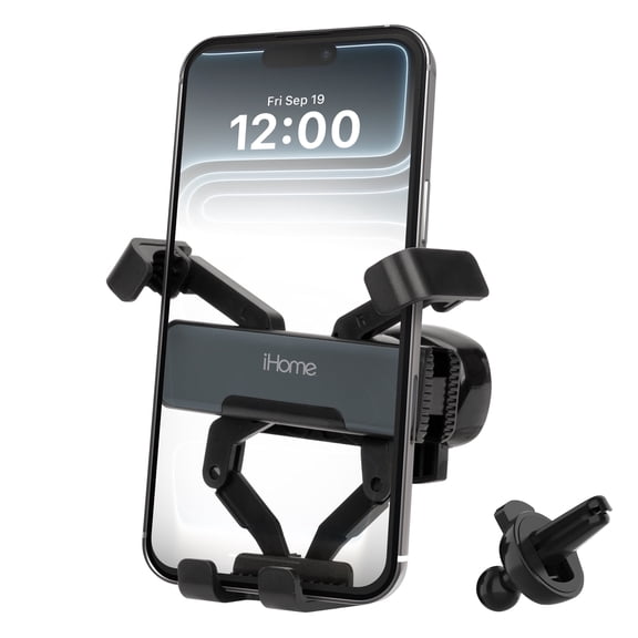 iHome Metallic Gravity Air Vent Phone Mount with Secure Grip, Wide Compatibility, Effortless Setup