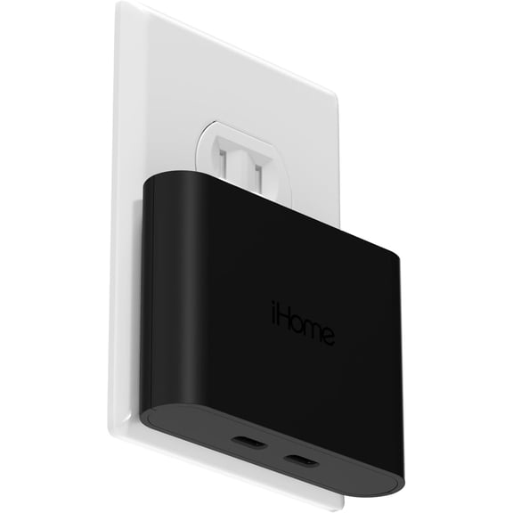 iHome 40W USB-C Multiport Wall Charger, 2-Port AC Adapter, Dual Fast Charging