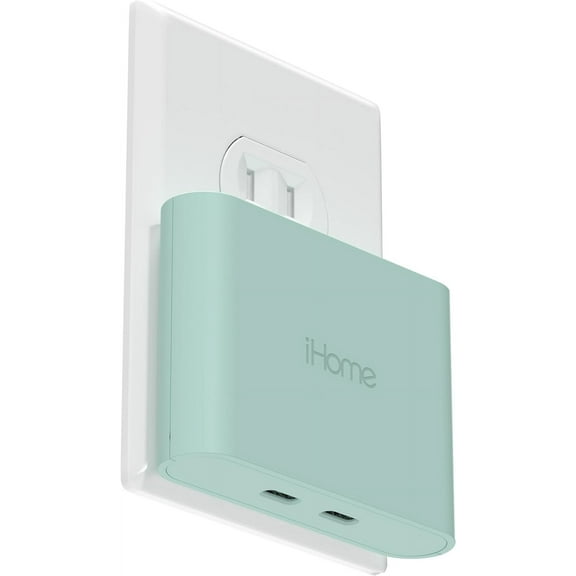 iHome AC Pro 40W USB-C Charger, 2-Port Flat Plug, Fast Charging Wall Adapter