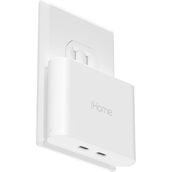 iHome 40W USB-C Multiport Wall Charger, 2-Port AC Adapter, Dual Fast Charging