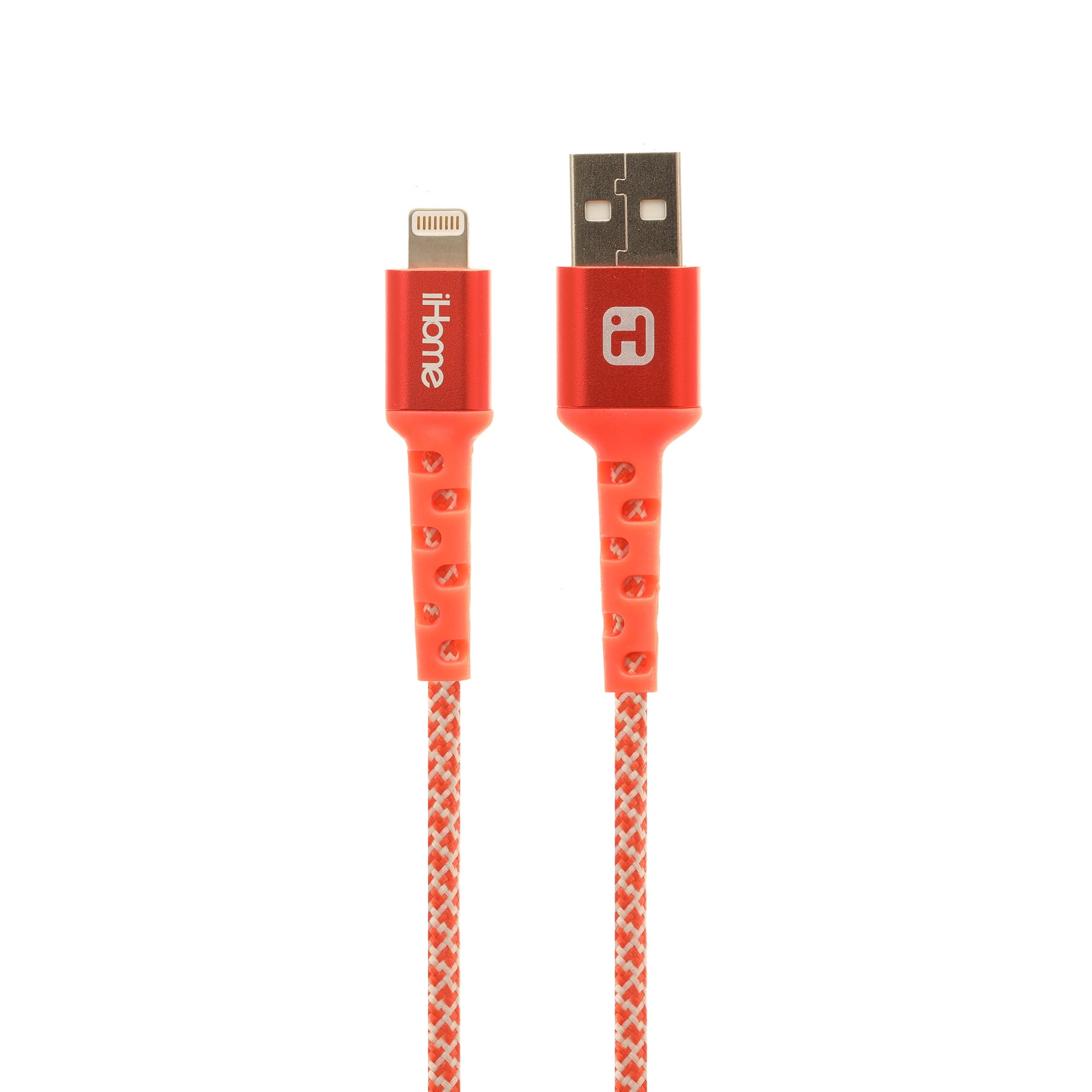 iHome Nylon Braided Lightning Cable, Coral, 6'