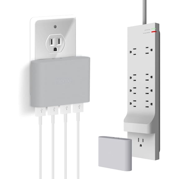 iHome Power Strip Surge Protector and USB Wall Charger Bundle, 4 AC Outlets, 6ft Extension Cord