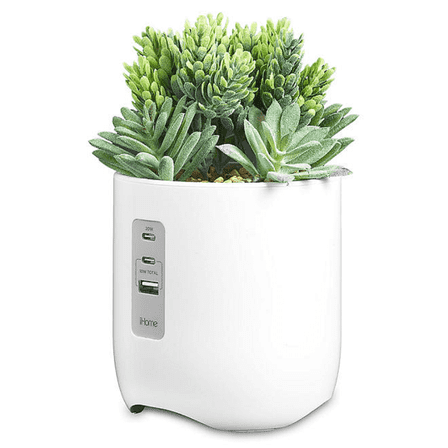 iHome PowerPlant Charging Station, Faux Succulent with USB Charging Station – White (iPP45)