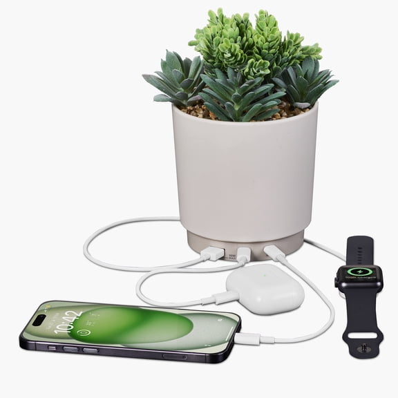 iHome PowerPlant USB Charging Station, Faux Succulent with USB Charger