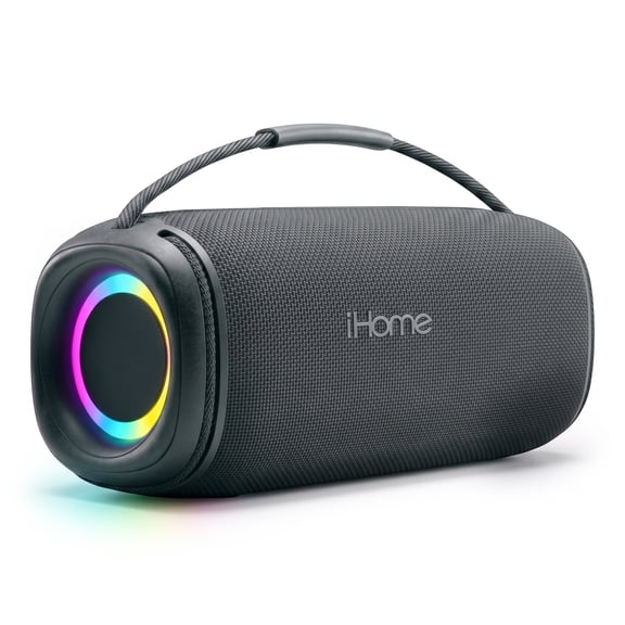 iHome Quest Max Portable Bluetooth Speaker, RGB Lights, Water Resistant, TWS Pairing, Rechargeable Battery, Carry Strap