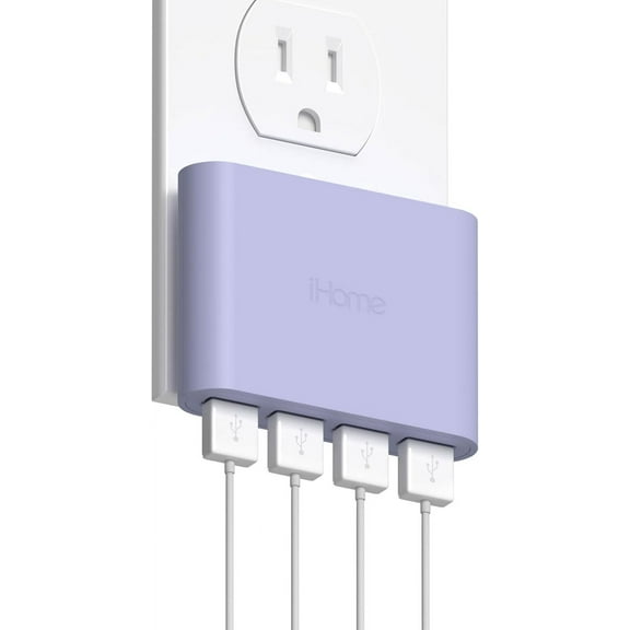 iHome Slim 4-Port USB Wall Charger, AC Pro Flat Plug Adapter, Charging Block for Home & Travel