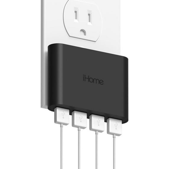 iHome Slim 4-Port USB Wall Charger, AC Pro Multiport Plug Adapter, Phone Charging Block with 4 Ports, Flat USB Wall Adapter for Home  Travel