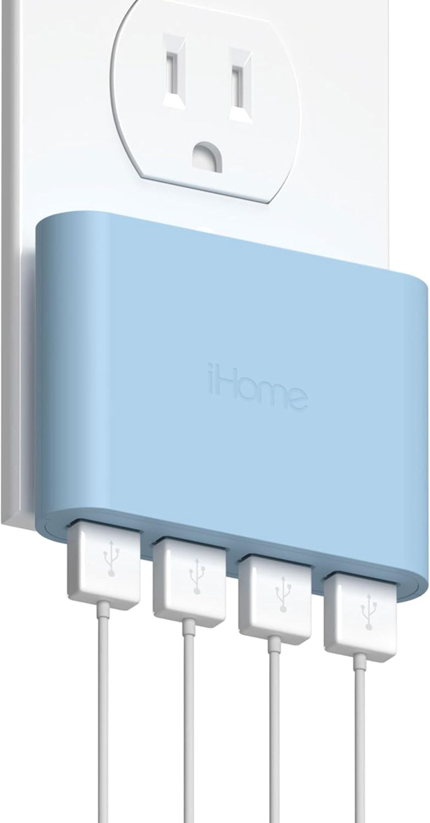 iHome Slim 4-Port USB Wall Charger, AC Pro Flat Plug Adapter, Charging Block for Home & Travel