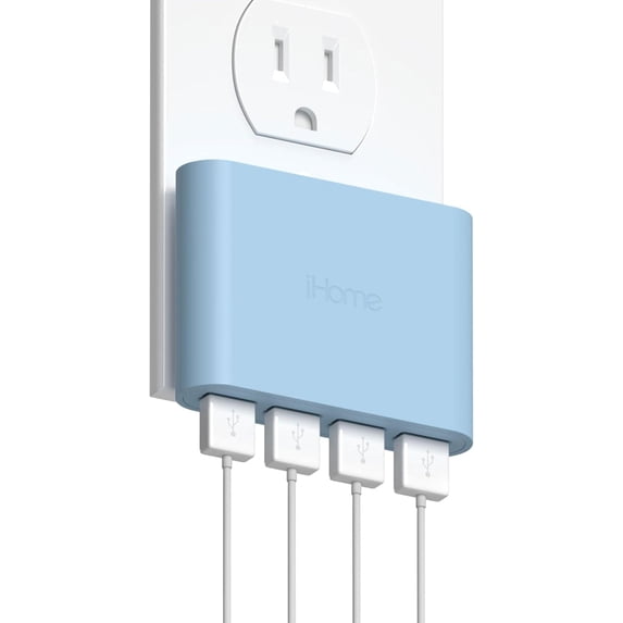 iHome Slim 4-Port USB Wall Charger, AC Pro Flat Plug Adapter, Charging Block for Home & Travel