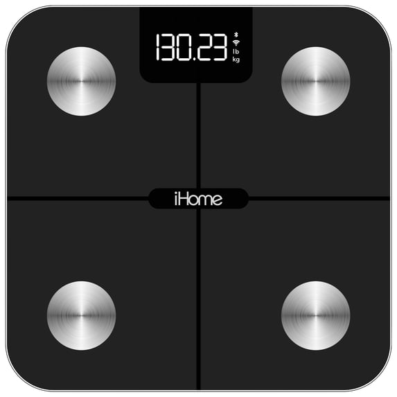 iHome Smart 14-in-1 Digital Battery Powered Body Weight & BMI Bathroom Scale with Wi-Fi and Fit+ Personal Coach App, FSA and HSA Eligible, Black, 397 lbs Capacity