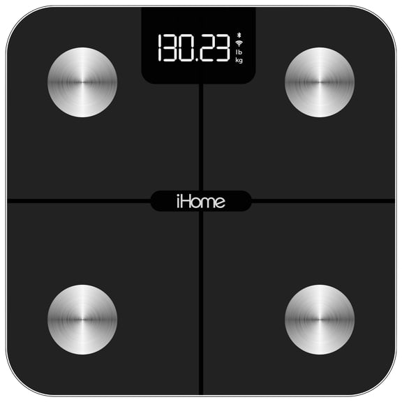 iHome Smart 14-in-1 Digital Battery Powered Body Weight & BMI Bathroom Scale with Wi-Fi and Fit+ Personal Coach App, FSA and HSA Eligible, Black, 397 lbs Capacity