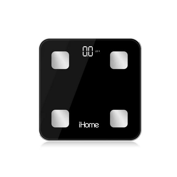 iHome Smart Bluetooth Digital Battery Powered Bathroom Scale, Body Weight & BMI Weighing 397 lbs with Fit+ Personal Coach App, FSA and HSA Eligible, Black