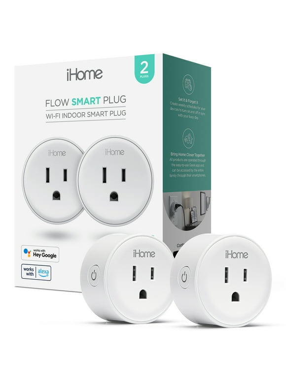 iHome Smart Plug Works with Alexa and Google Home, App Control, 10 Amps - (2 Pack) White