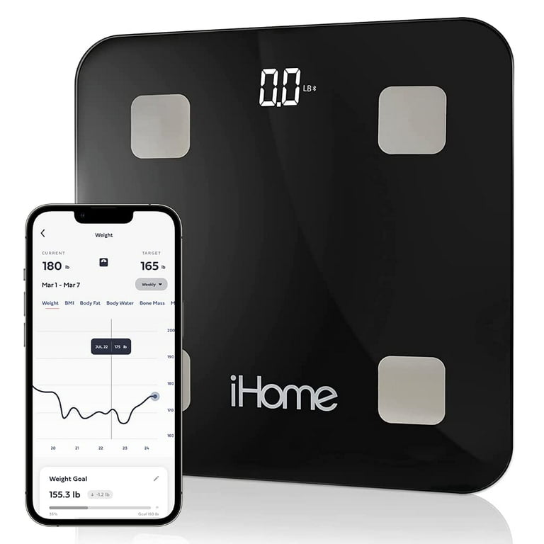 iHome Digital Step-On Bathroom Scale - iHome High Precision Body Weight  Scale - 400 lbs, Battery Powered with LED Display - Batteries Included  -Great for Home Gym (White)