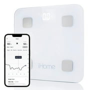 iHome Smart Scale Digital Bathroom Scale for Body Weight and BMI Tracking, White