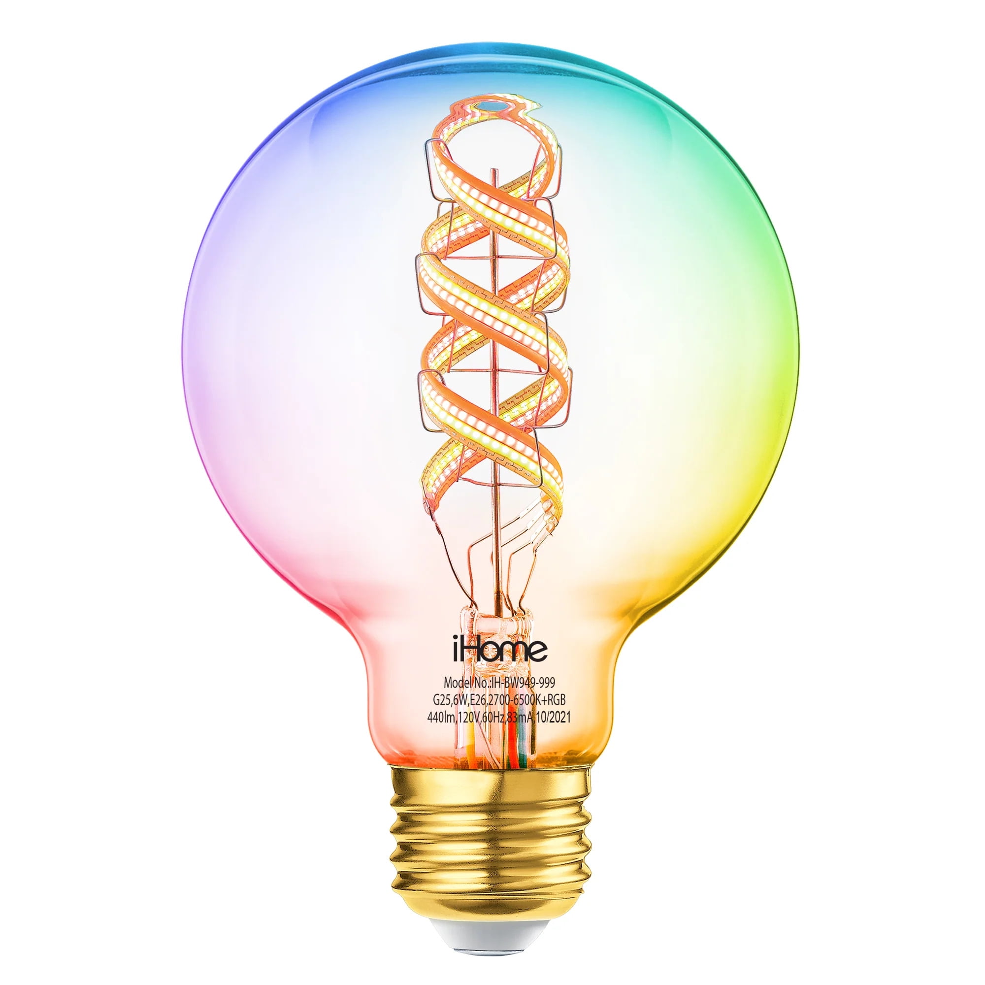 iHome Spectra Smart Edison Light Bulb G25 E26 RGBW Multicolor LED Tunable Dimmable