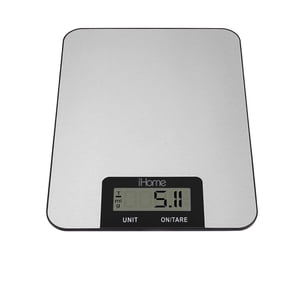 iHome Stainless Steel Digital Food Scale with Tare, 11 lb / 5 kg Capacity, Multi-Unit Kitchen Scale (g, oz, lb, ml, fl oz)