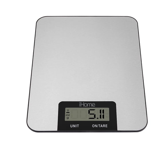 iHome Stainless Steel Digital Food Scale with Tare, 11 lb / 5 kg Capacity, Multi-Unit Kitchen Scale (g, oz, lb, ml, fl oz)