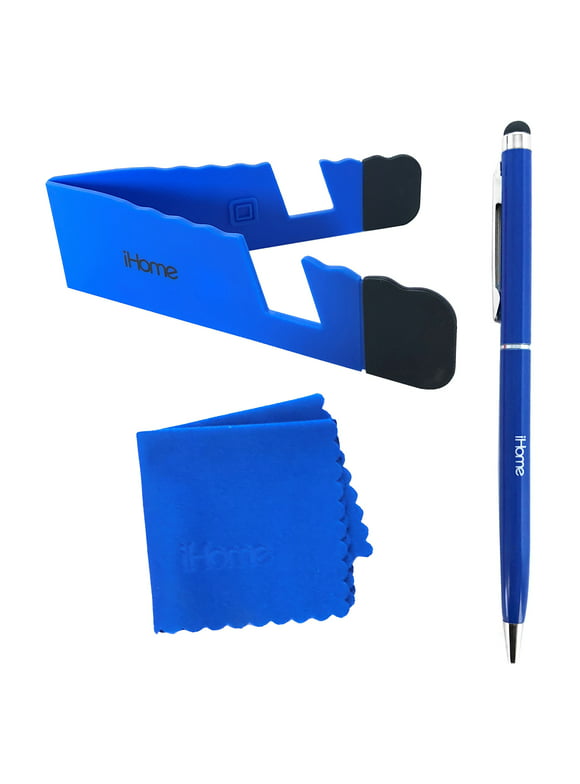 iHome Tablet and Smartphone 3-in-1 Microfiber Cloth, Stylus Pen & Stand Bundle - Blue
