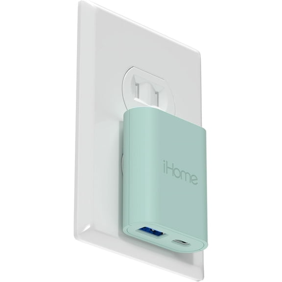 iHome AC Pro 20W Dual-Port Charger, Flat Wall Block, USB-C and USB-A Ports