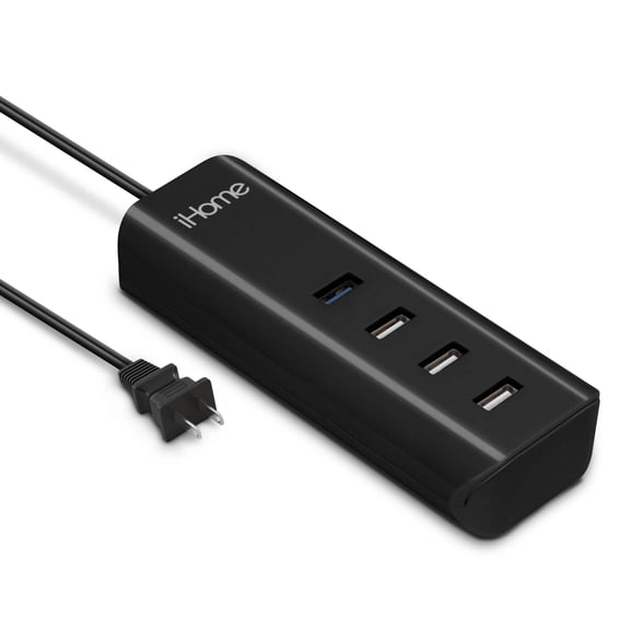 iHome USB Charging Hub, 4 USB-A Ports, AC Powered, Rapid Charging, Charges Multiple Devices, Compact, Universal Compatibility