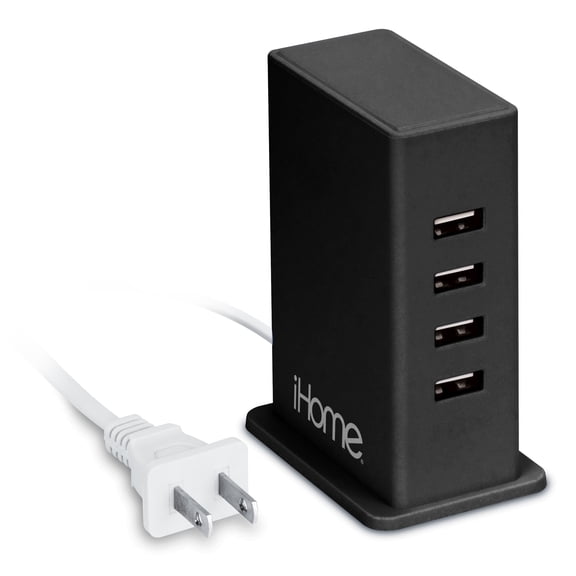 iHome USB Hub, 4 USB-A Ports, AC Powered, Universal Compatibility, Perfect Desk Accessories