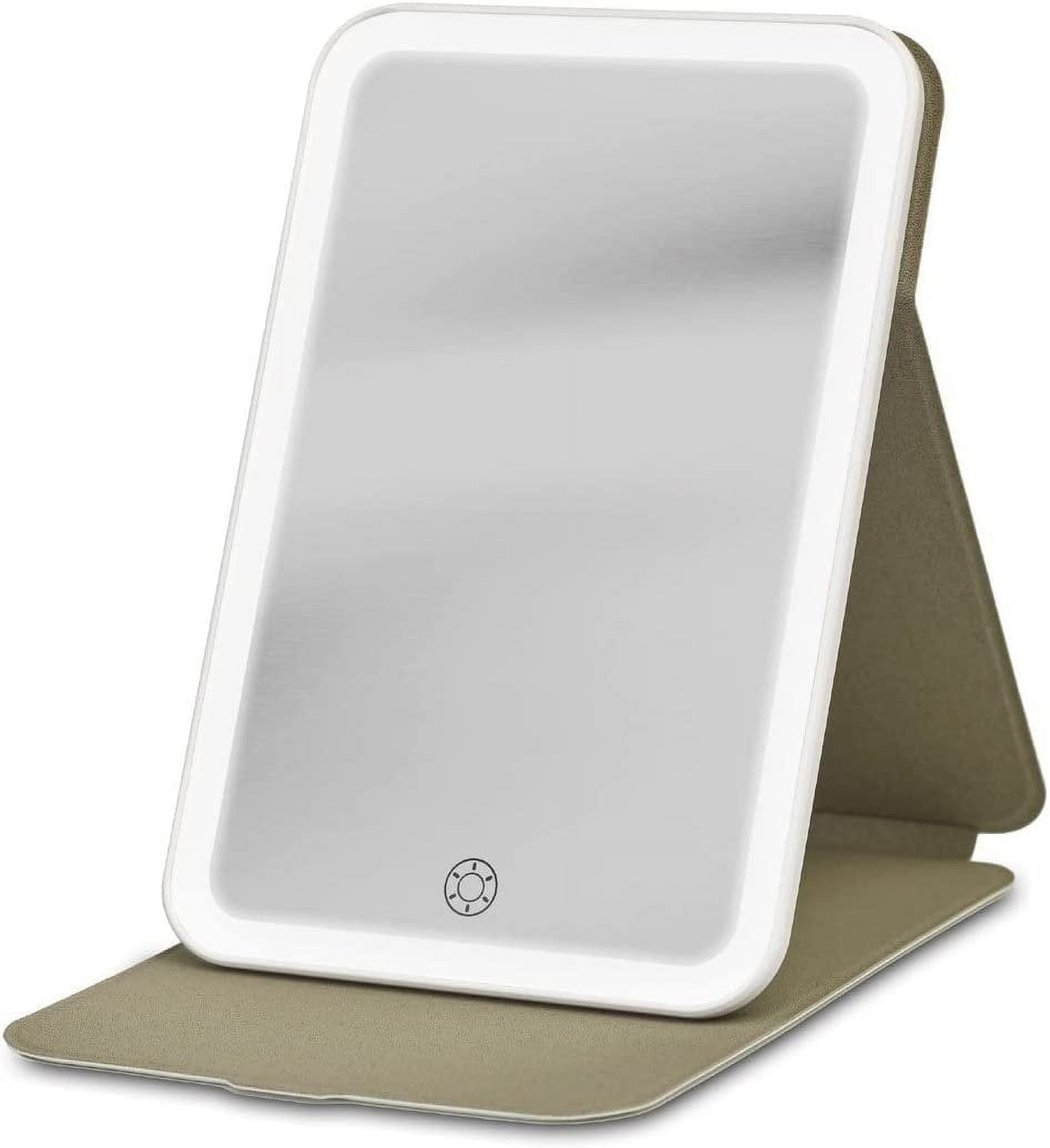 White Shatterproof Travel Mirror with Adjustable Stand and Light