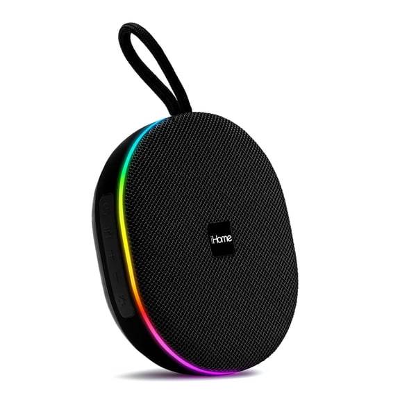 iHome Venture Portable Bluetooth Speaker, Water Resistant, Carry Strap, RGB Lights, TWS Pairing, Rechargeable Battery
