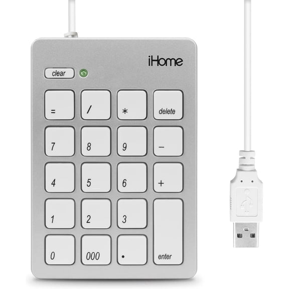 iHome Wired USB Numeric Keypad, Slim 20-Key USB Numpad for Laptops and Desktop Computers