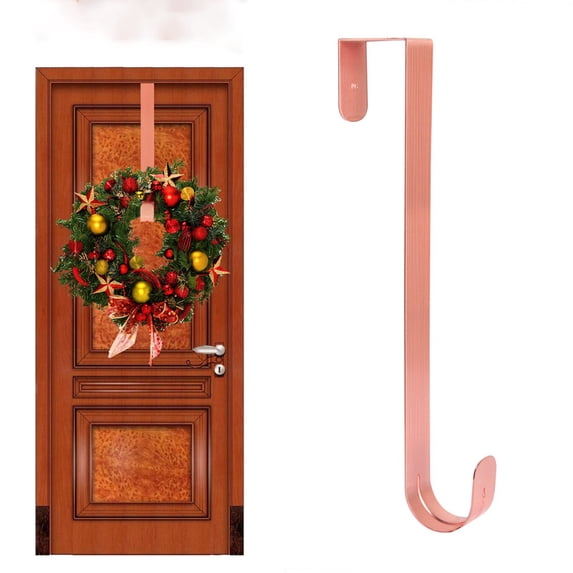 iHomeGarden 15" Heavy Duty Wreath Hanger for Front Door - Metal Over Door Hook, Christmas Decorations Holder (Larger Size), Copper (Larger Size)