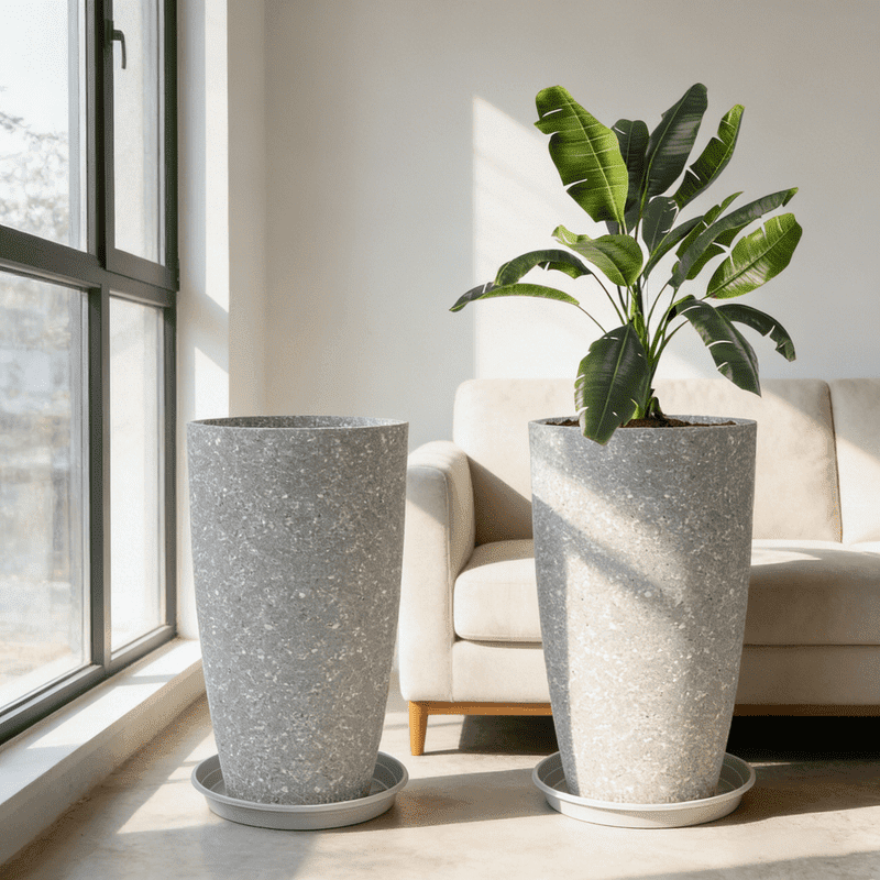 iHomeGarden 21inch Tall Eco-Friendly Round Pot Planter | Indoor/Outdoor Use, Durable, Versatile, and Lightweight - Gray