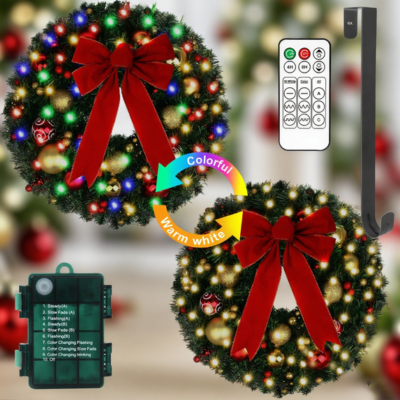 iHomeGarden 24 Inch Christmas Wreath with Timer, Battery Powered Pre ...