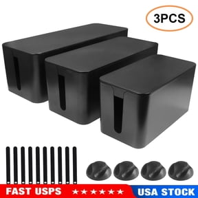 iHomeGarden 3 Pack Cable Organizer Boxes, Large Medium Small Cord Hider Set with 14 Piece Cable Ties and Clips