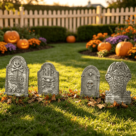 iHomeGarden 4 Pack 22 in XL Halloween Foam Tombstones with Stakes, RIP ...