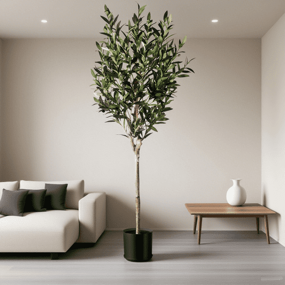 iHomeGarden 5ft Artificial Olive Tree Indoor, Tall Faux Olive Tree, Artificial Plants with Wood Trunk and Lifelike Fruits for Home Office Decor