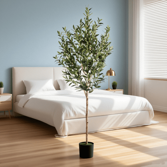 iHomeGarden 6ft Artificial Olive Tree Indoor, Tall Faux Olive Tree, Artificial Plants with Wood Trunk and Lifelike Fruits for Home Office Decor