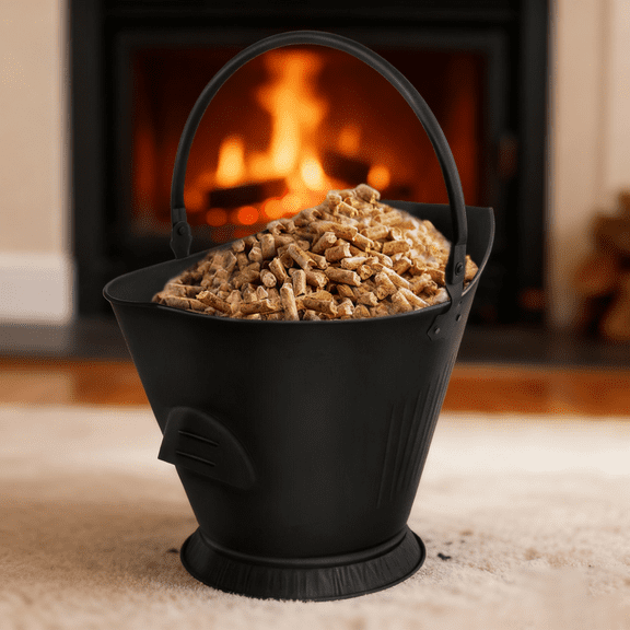 iHomeGarden Ash Pellet Bucket - 3.2 Gallon Metal Swamp Bucket Container Steel Bin for Hot Firewood - Convenient Ash Disposal with Handle