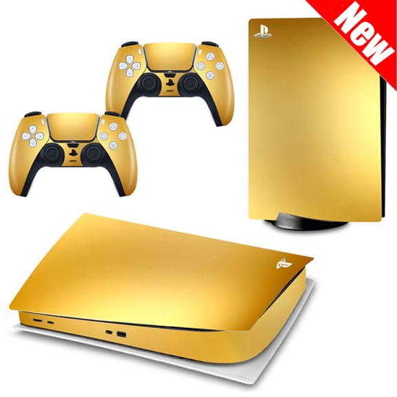 iHomeGarden Full Body Vinyl Skin Stickers Compatible with PS5 Digital Edition Console and Controllers - Gold