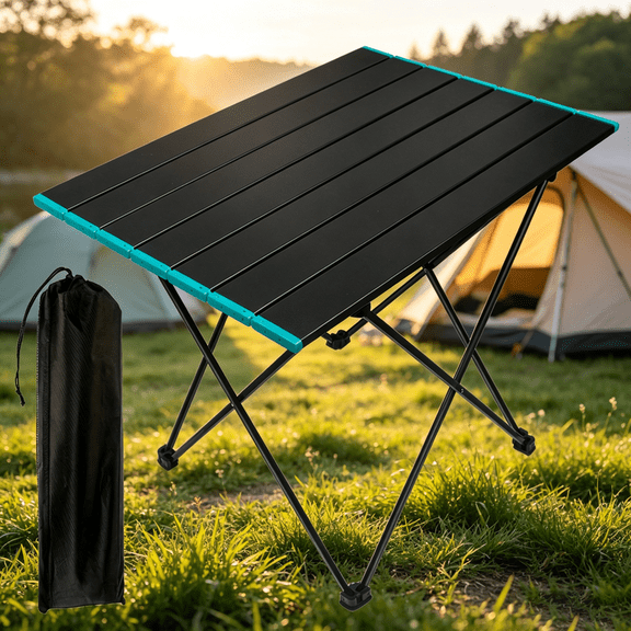 iHomeGarden Portable Camping Table, Lightweight Aluminum Roll-Top Folding Table with Carry Bag, M-Size