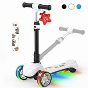 iScooter Electric Scooter for Kids 3+, 3-Wheels 70W Motor Escooter & Light-Up Wheels and Pedal, Foldable & Height Adjustable Toddler Motorized Scooters, E-Scooter for Girls Boys(White)