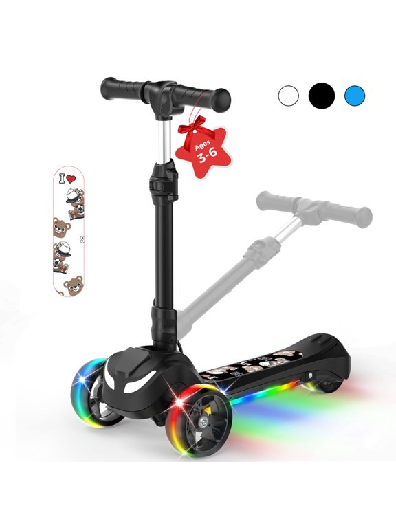 Electric Scooter for Kids 3+, 3-Wheels 70W Motor Escooter & Light-Up Wheels and Pedal, Foldable & Height Adjustable Toddler Motorized Scooters, E-Scooter for Girls Boys(Black)