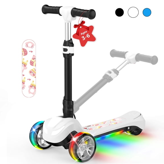 iScooter Electric Scooter for Kids 3+, 3-Wheels 70W Motor Escooter & Light-Up Wheels and Pedal, Foldable & Height Adjustable Toddler Motorized Scooters, E-Scooter for Girls Boys(White)