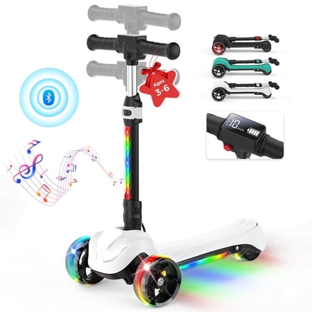 iScooter Electric Scooter for Kids 3+, 3-Wheels 100W Motor Escooter & Light-Up Wheels and Pedal, Foldable & Height Adjustable Toddler Motorized Scooters, E-Scooter for Girls Boys(White)