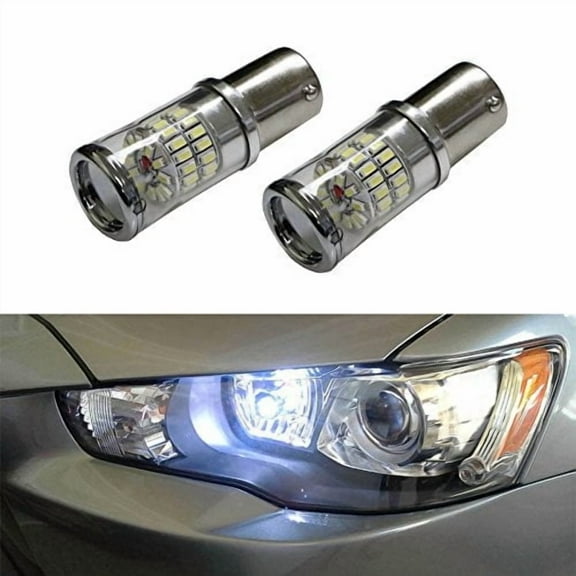 iJDMTOY (2) CANbus Error Free Xenon White 1156 54-SMD LED Bulbs Compatible With 2008-2015 Mitsubishi Lancer or Evolution X Daytime Running Lights (With Factory Equipped Xenon Headlight ONLY)