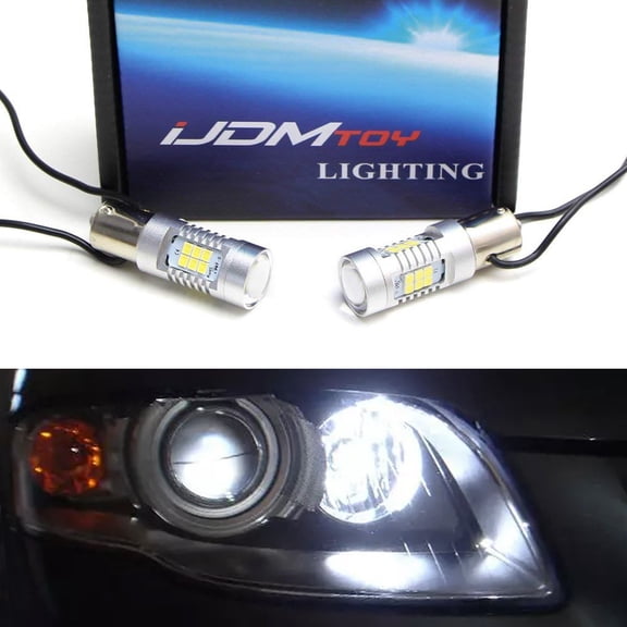 iJDMTOY (2) Complete Error Free 21-SMD 7506 P21W LED Daytime Running Light Bulbs w/ Inline Load Resistor Decoder, Compatible With Audi A3 A4 A6 TT Q7, Xenon White.
