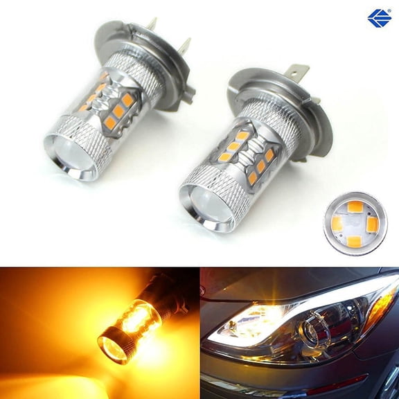iJDMTOY (2) JDM Selective Yellow 80W High Power H7 LED Bulbs Compatible With Hyundai Genesis Sonata Veloster Accent On High Beam Daytime Running Lights