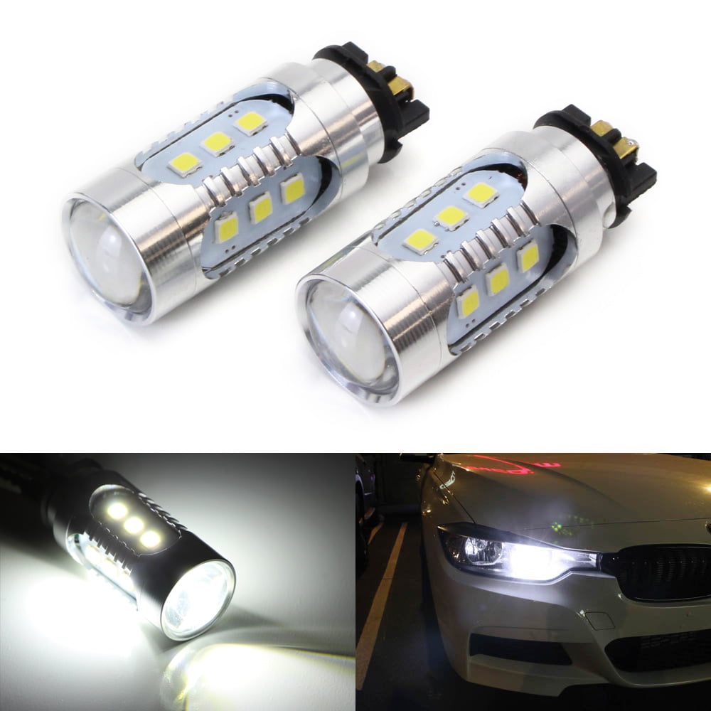 iJDMTOY (2) Xenon White 15-SMD 360-Degree Shine PW24W PWY24W LED Bulbs Compatible With European Vehicles Front Turn Signal Lights or Daytime Running Lights